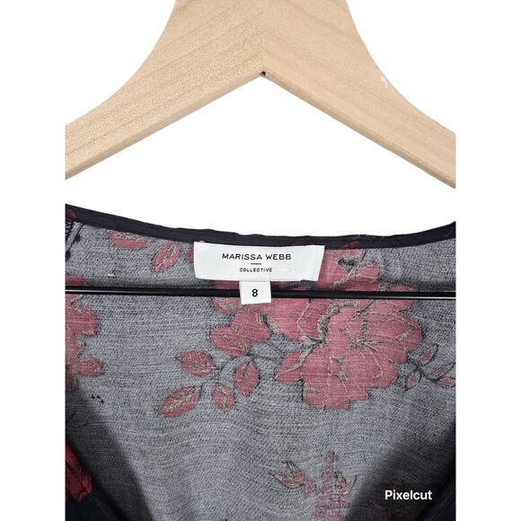 Marissa Webb Navy Red Floral V-Neck Cropped Blouse Sz 4 | Long Sleeve - Picture 5 of 6